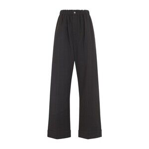 Carven Wide-Leg Black Wool Pants With Cuffed Hem - NWT